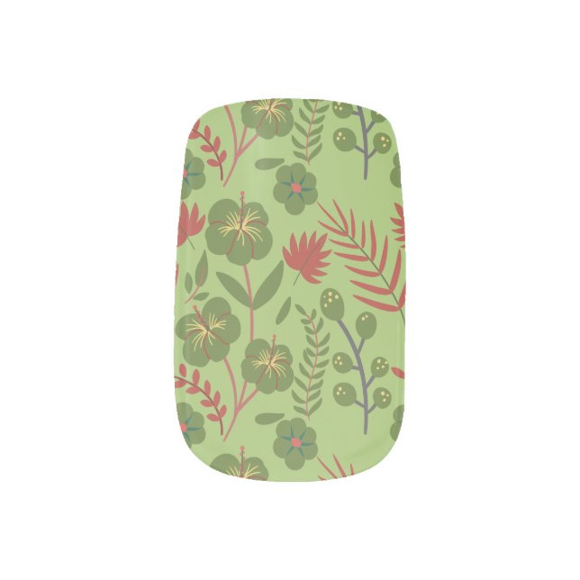 Green floral seamless pattern flower, branch, leaf minx nail art (Left Thumb)