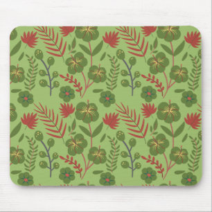 Green floral seamless pattern flower, branch, leaf mouse pad