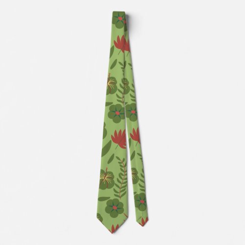 Green floral seamless pattern flower branch leaf neck tie