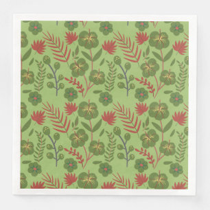 Green floral seamless pattern flower, branch, leaf paper dinner napkins