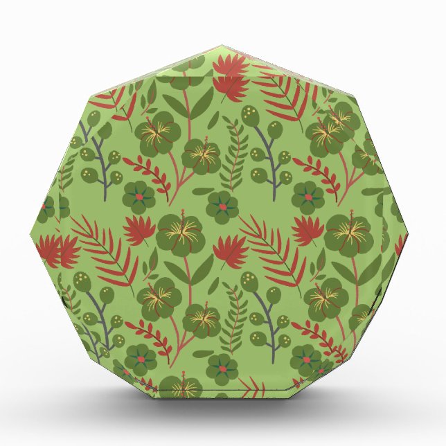 Green floral seamless pattern flower, branch, leaf photo block (Front)
