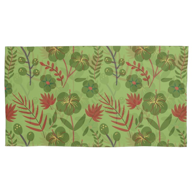 Green floral seamless pattern flower, branch, leaf pillow case (Front-Left)