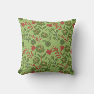 Green floral seamless pattern flower, branch, leaf throw pillow
