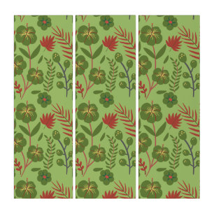 Green floral seamless pattern flower, branch, leaf triptych