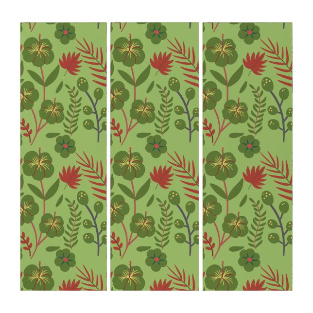 Green floral seamless pattern flower, branch, leaf triptych (Front)