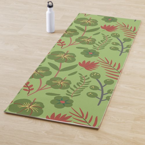 Green floral seamless pattern flower branch leaf yoga mat