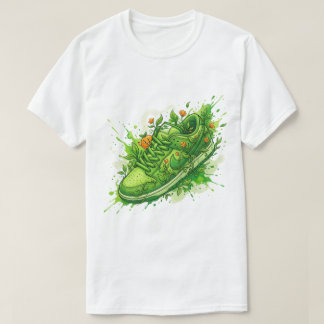 Green Floral Sneaker Art T-Shirt