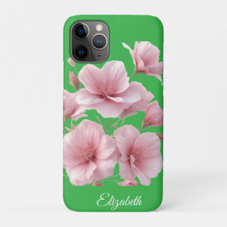 Green Floral Soft Pink Flowers Elegant iPhone 11 Pro Case