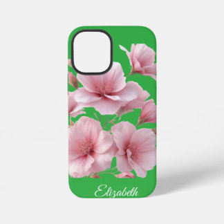 Green Floral Soft Pink Flowers Elegant iPhone 12 Mini Case