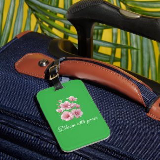 Green Floral Soft Pink Flowers Elegant Luggage Tag