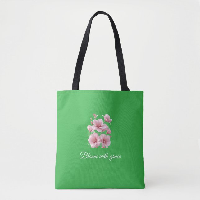 Green Floral Soft Pink Flowers Elegant Tote Bag (Front)