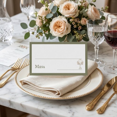 Green Floral Spanish Wine Glass Wedding Mesa  Place Card