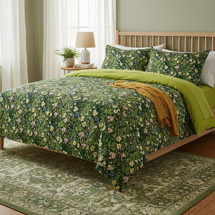 Green floral spring botanical duvet cover