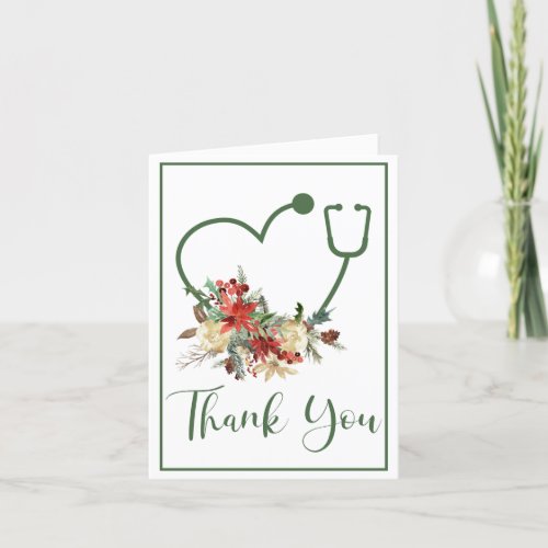 Green Floral Stethoscope Heart Holiday Thank You
