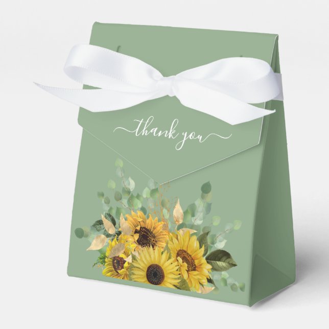 Green Floral Sunflowers Thank You Wedding Favor Boxes (Front Side)