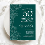 Green Floral Surprise 50th Birthday Party Invitation<br><div class="desc">Teal Green Surprise 50th Birthday Party Invitation. Minimalist modern design featuring botanical accents and typography script font. Simple floral invite card perfect for a stylish female surprise bday celebration. Can be customized to any age. Printed Zazzle invitations or instant download digital template.</div>