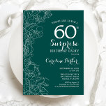 Green Floral Surprise 60th Birthday Party Invitation<br><div class="desc">Teal Green Surprise 60th Birthday Party Invitation. Minimalist modern design featuring botanical accents and typography script font. Simple floral invite card perfect for a stylish female surprise bday celebration. Can be customized to any age. Printed Zazzle invitations or instant download digital template.</div>