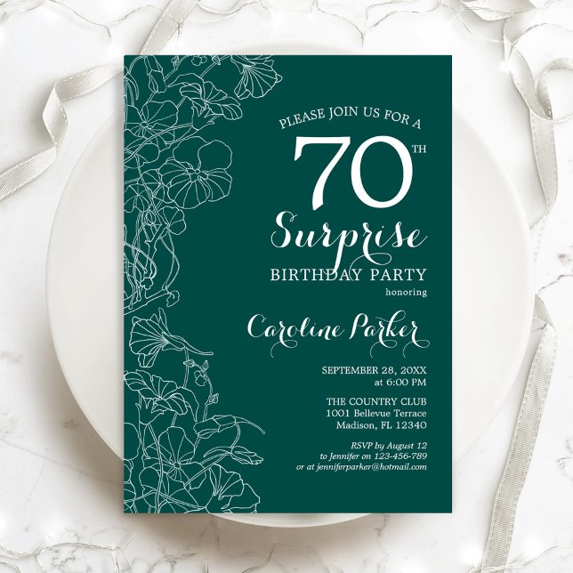 Green Floral Surprise 70th Birthday Party Invitation (Creator Uploaded)