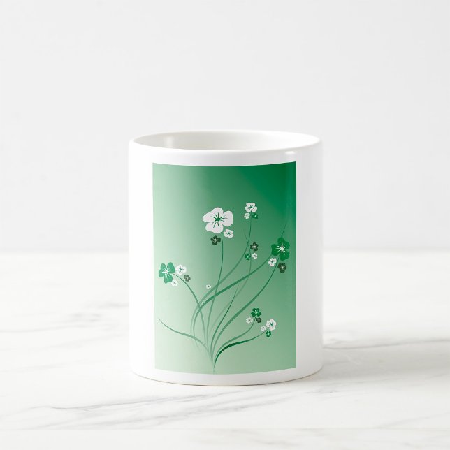 Green Floral Swirls and White Blossoms Coffee Mug (Creator Uploaded)