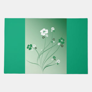 Green Floral Swirls and White Blossoms Doormat