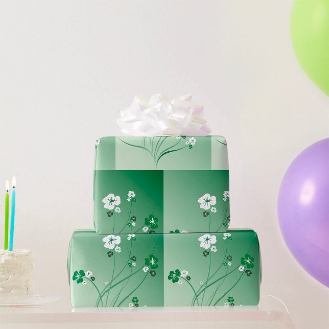 Green Floral Swirls and White Blossoms Wrapping Paper (Creator Uploaded)