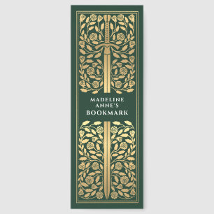 Green Floral Sword Medieval Fantasy Name Bookmarks