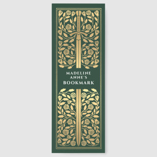 Green Floral Sword Medieval Fantasy Name Bookmarks