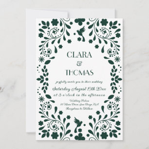 Green Floral Talavera Wedding Photo Invitation