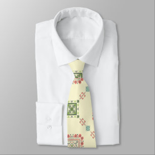Green Floral Tatreez Henna Thobe Dress Neck Tie