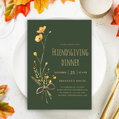 Green Floral Thanksgiving Friendsgiving Dinner Invitation