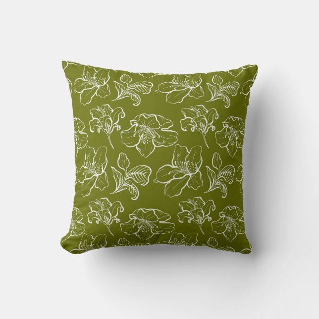 Green Floral Throw Pillow (Front)