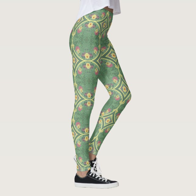 Green Floral Tile Leggings (Right)