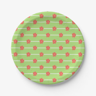 Green Floral Tiles Paper Plates