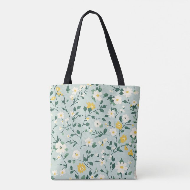 Green Floral Tote Bag (Back)