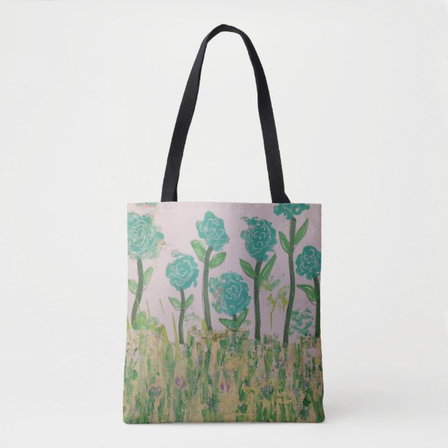Green Floral Tote Bag (Front)
