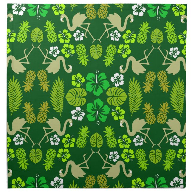 Green Floral Tropical Fruit Patterned Cloth Napkin (Front)