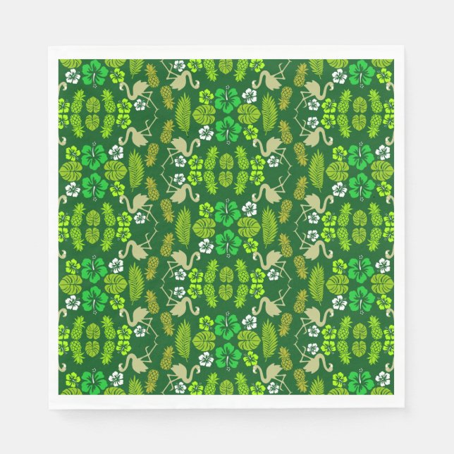 Green Floral Tropical Fruit Patterned Napkins (Front)