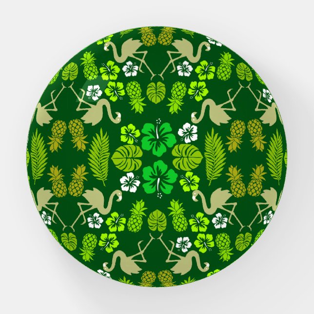 Green Floral Tropical Fruit Patterned Paperweight (Front)