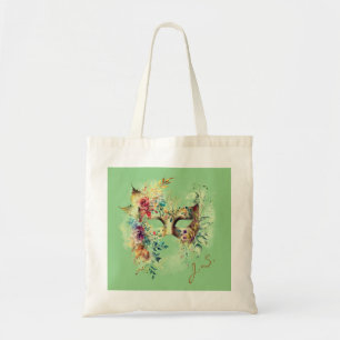Green Floral Venetian Carnival Mask Tote Bag