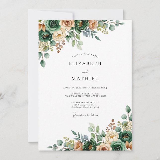Green Floral Verdant Wedding Invitation (Front)