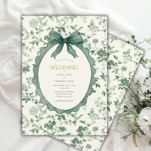 Green Floral Vintage Wedding Invitation