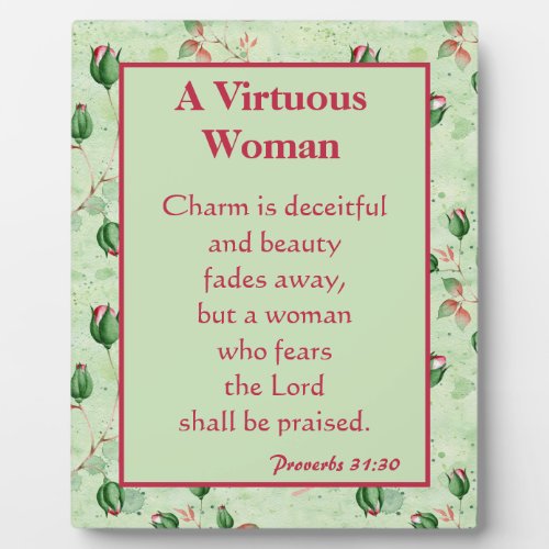 Green Floral Virtuous Woman Plaque