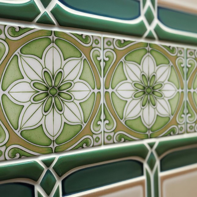 Green Floral Wall Decor Art Nouveau Backsplash Ceramic Tile (Creator Uploaded)
