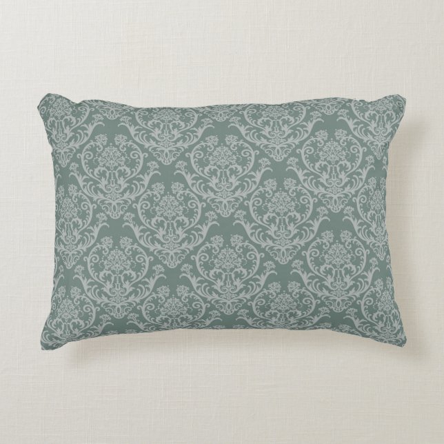 Green floral wallpaper accent pillow (Front)