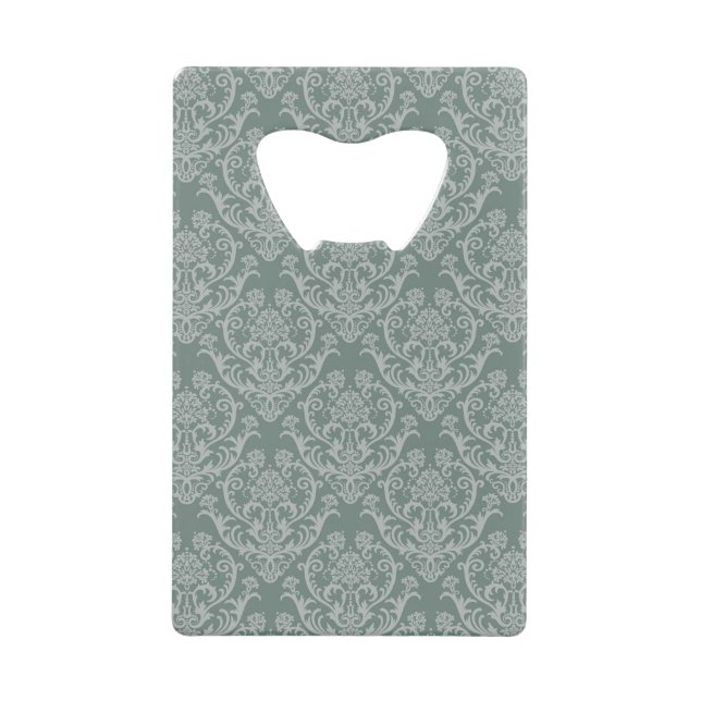 Green floral wallpaper credit card bottle opener (Front)