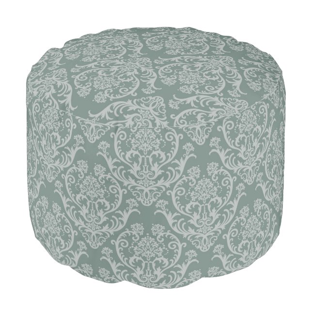 Green floral wallpaper pouf (Angled Front)