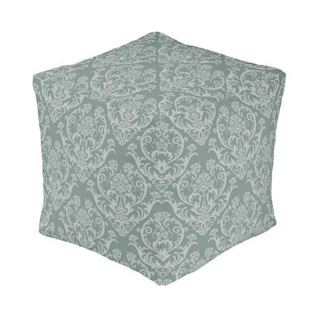 Green floral wallpaper pouf (Angled Front)