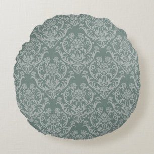 Green floral wallpaper round pillow