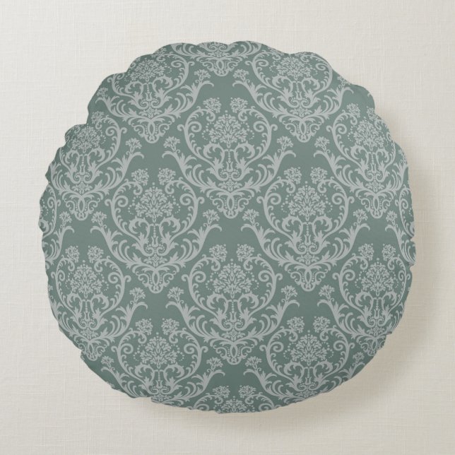 Green floral wallpaper round pillow (Front)
