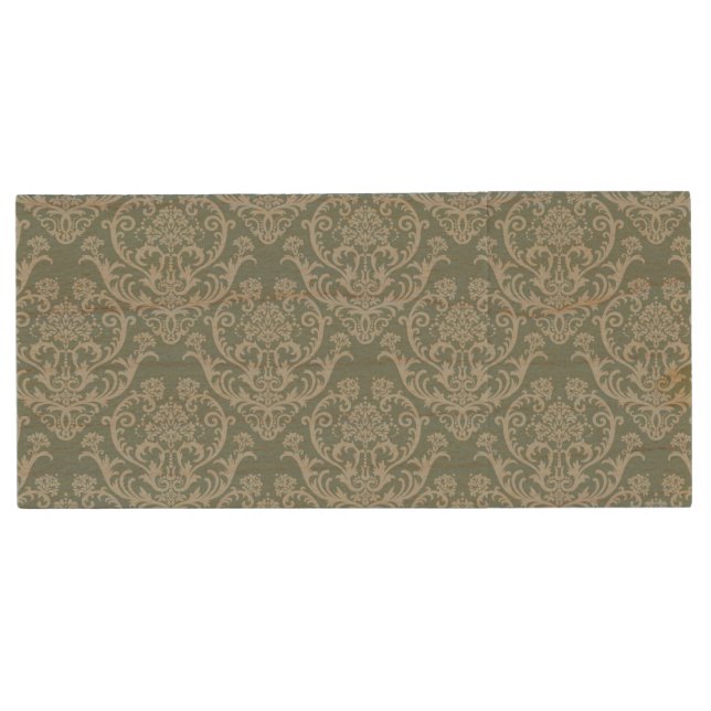 Green floral wallpaper wood USB flash drive (Front)